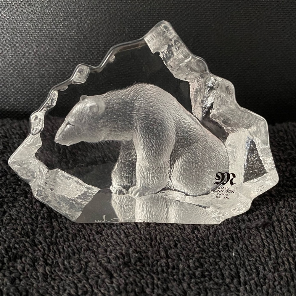 Mats Jonasson Crystal Polar Bear Sculpture